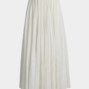Ralph Lauren Collection Trivelas Sequined Pleated Cotton Voile Skirt White